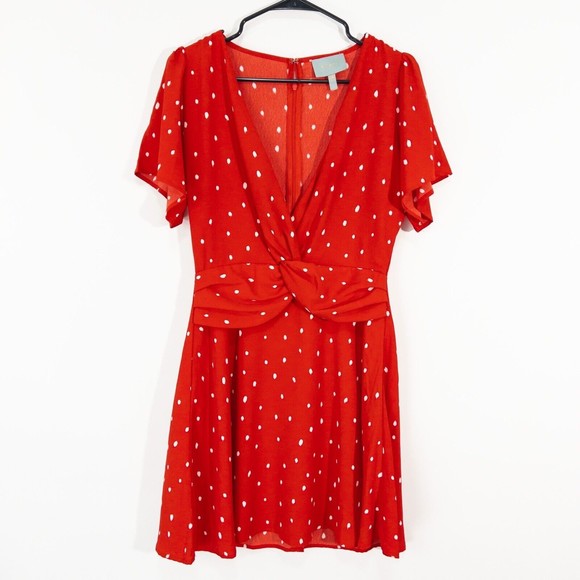 Skies Are Blue Red Mini Dress Size Small White Polka‎ Dot V-Neck Short Sleeve - Picture 1 of 7